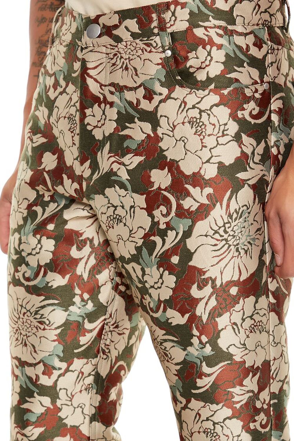 Pantalones Ajustados Con Corte Floral Jacquard