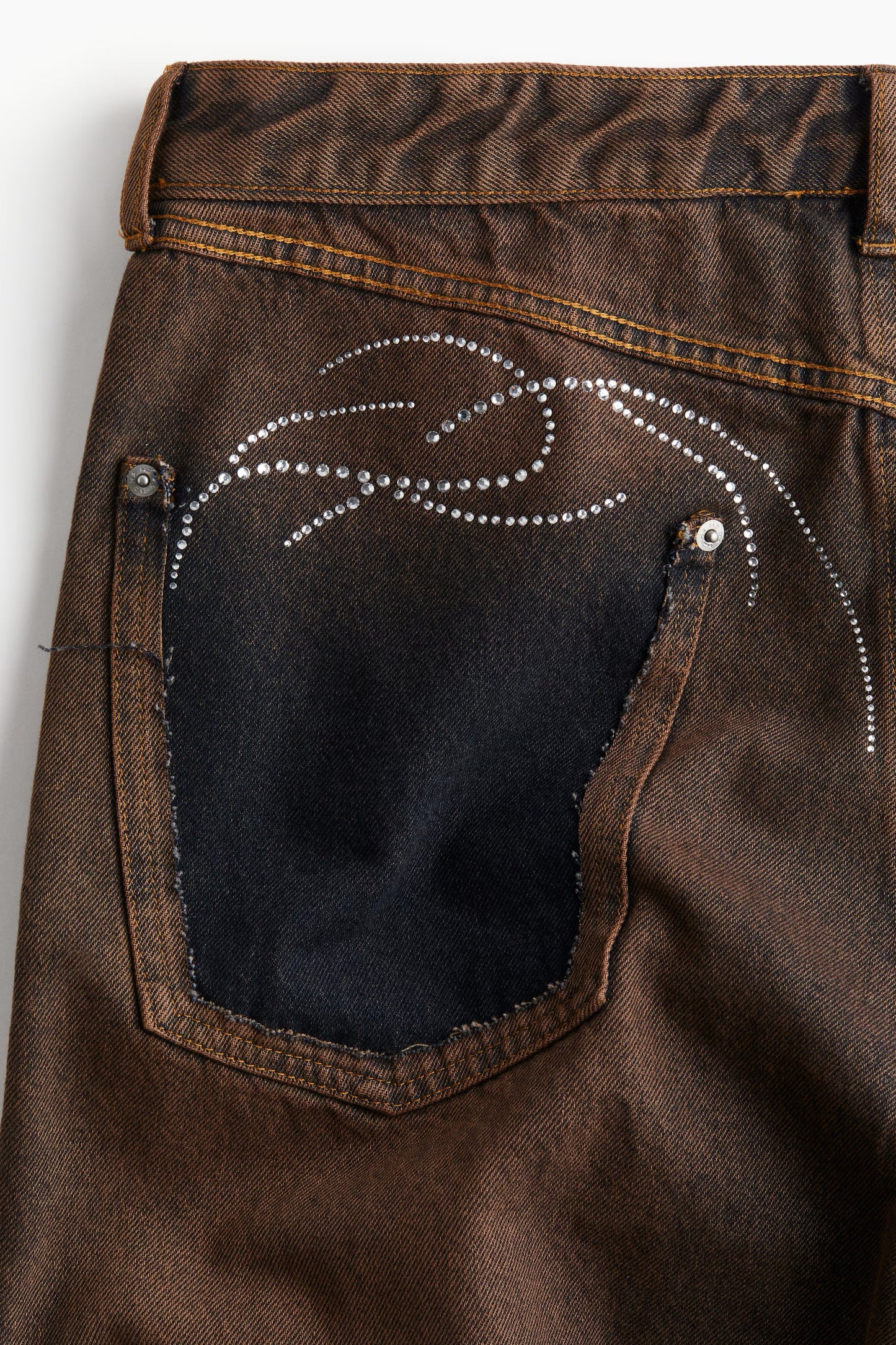 RHINESTONE-DETAIL LOOSE JEANS / DARK BROWN