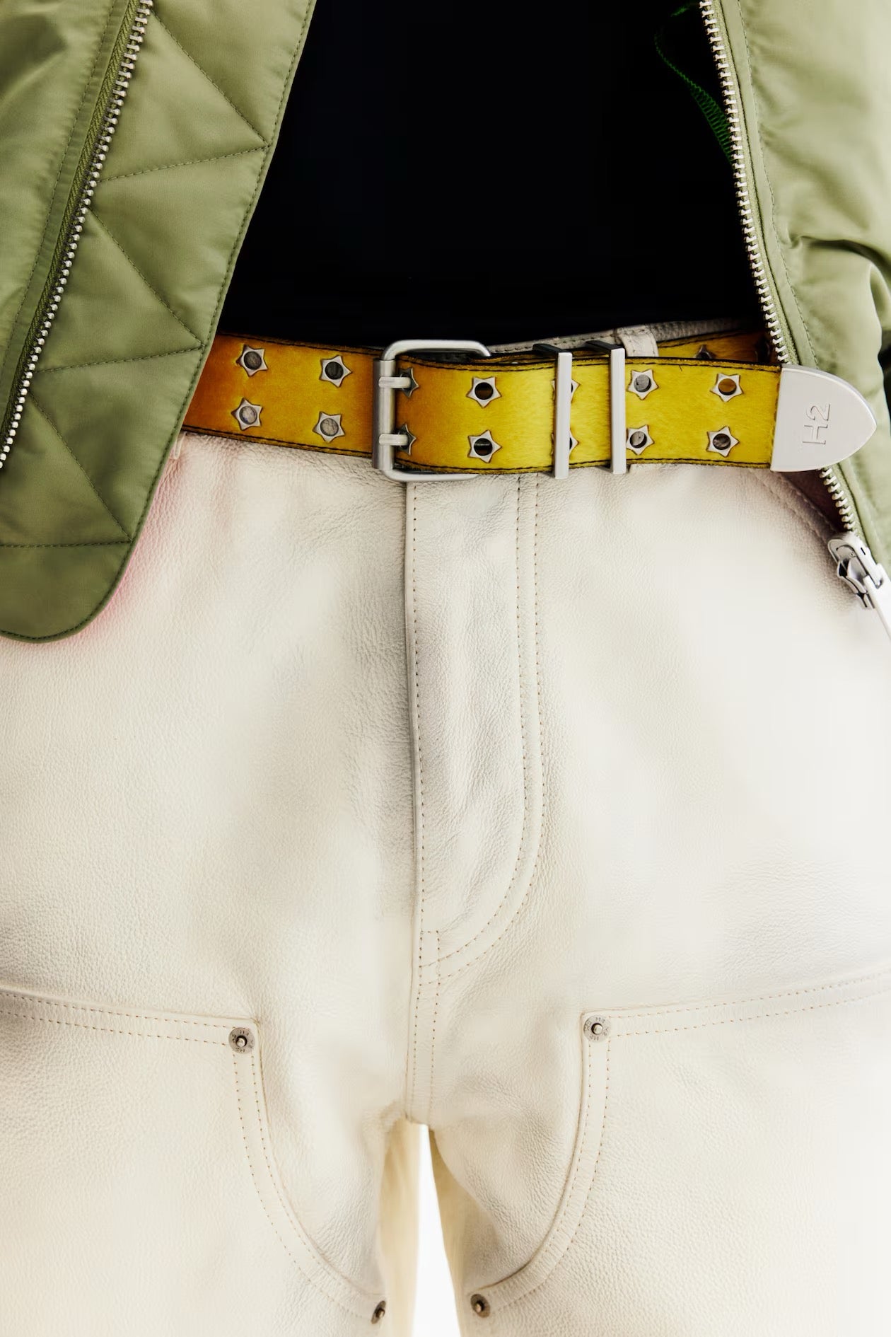 FUZZY-DETAIL LEATHER BELT