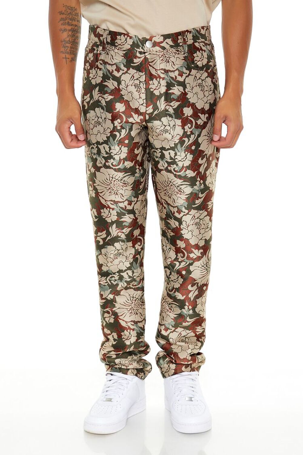 Pantalones Ajustados Con Corte Floral Jacquard